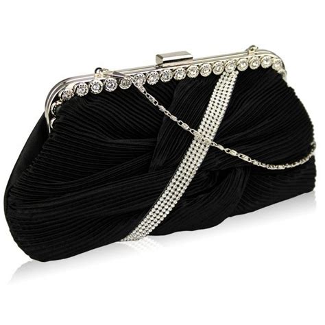 Evening Bag Pleated Black With Diamante Bow Black Clutch Bags Prom