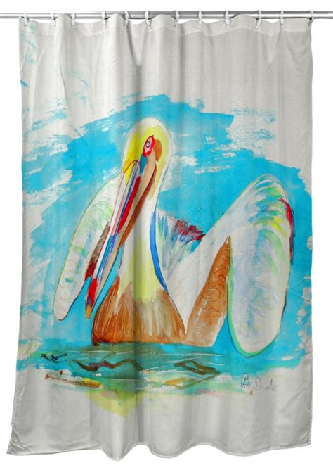 Betsy Drake Pelican In Teal Shower Curtain 74 Inches Beach Style