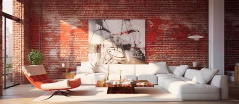 Premium Photo | Modern living room design of red brick wall concept