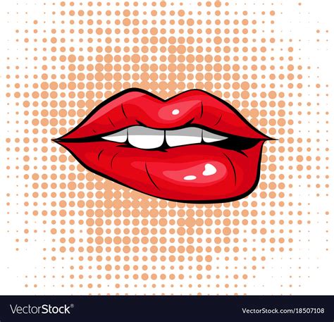 Pop art colorful design biting her red lips Vector Image