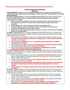 Fillable Online Speaking And Listening Standards Vertical Alignment For