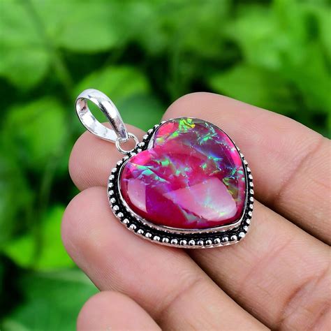 Pink Heart Triplet Opal Pendant 925 Sterling Silver Pendant Pink Fire Triplet Opal Heart Pendant