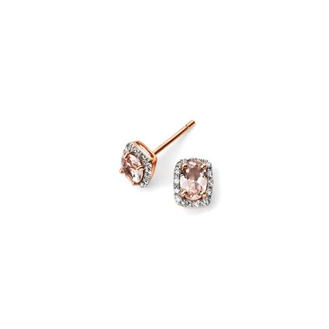 Ct Rose Gold Morganite And Diamond Halo Stud Earrings Womens From