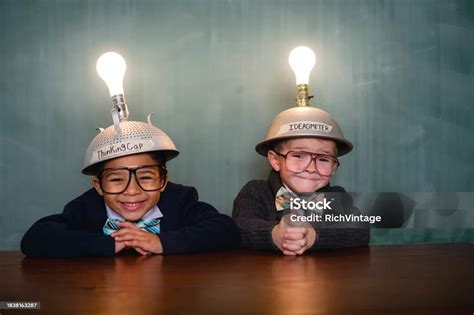 Young Retro Nerds Na A Boy With An Idea Stock Photo Download Image