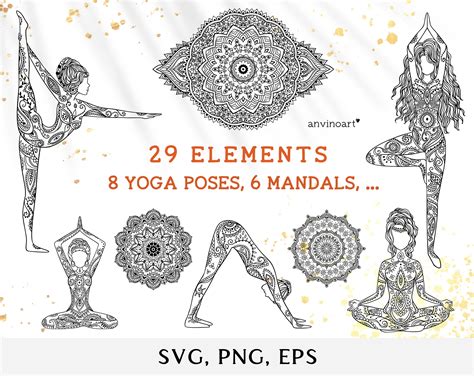 Yoga Mandala Svg Yoga Clipart Mandala Clipart Set Yoga Pose Etsy