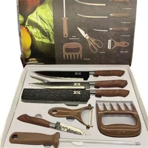 Kit Facas De Churrasco Inox Corte Navalha Presente Cor Marrom