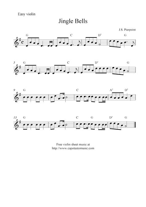 Easy Sheet Music For Beginners Jingle Bells Free Christmas Violin