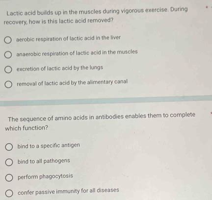 Solved: Lactic acid builds up in the muscles during vigorous exercise ... 