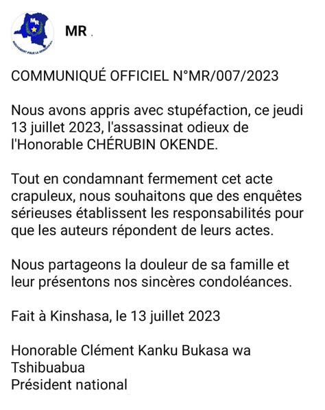 Ch Rubin Okende Cl Ment Kanku Exige Des Enqu Tes S Rieuses