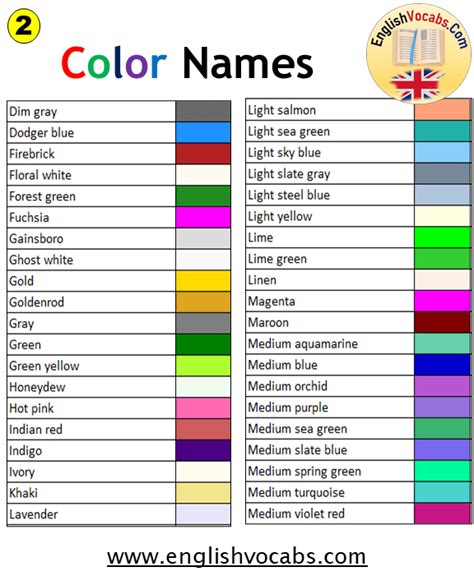 12 Colours Name, Colour Names List and Examples - English Vocabs | Unique color names, Colour ...