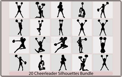 Sports Cheerleader In Silhouette With Pompoms Jumping Girls