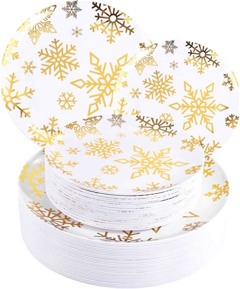 Amazon WDF 50 Pieces Plastic Christmas Plates White And Gold