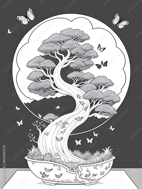 Realistic Cartoon Drawing Style Grayscale Coloring Page Of Fairy Home