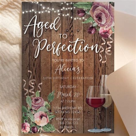 Birthday Party Invitation Aged To Perfection Wine Theme Etsy