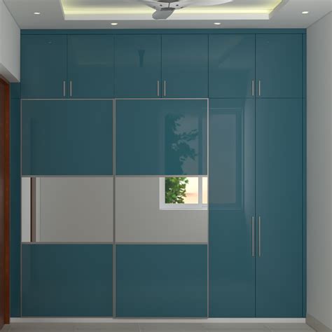 Glossy Wardrobe Design With Mirror And Sliding Doors Livspace