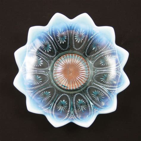 Antique Northwood Blue Opalescent Glass Spoke And Wheels Bowl