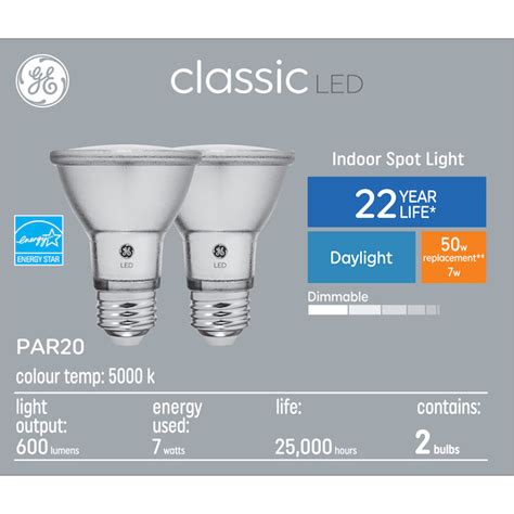 GE Classic 50 Watt EQ PAR20 Daylight Dimmable LED Light Bulb 2 Pack