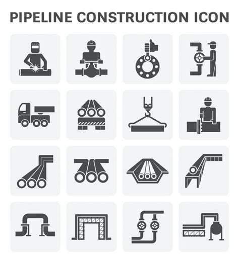 Pipeline Construction Industry Worker Icon Set 64X64 Perfect Pixel