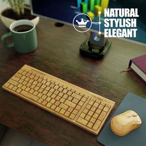 Wireless Bamboo Keyboard And Mouse Natural Handmade Eco Friendly