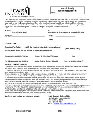 Fillable Online Employee Tuition Discount Form Lewis University Fax