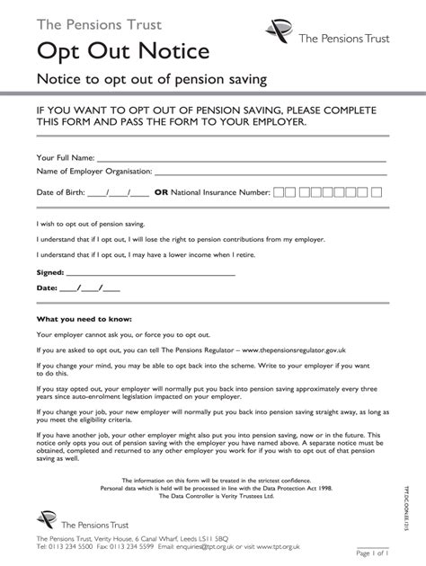 Uk Tpt Retirement Solutions Opt Out Notice Fill And Sign