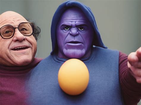 KREA AI - danny devito as thanos holding up an egg, cinemati...