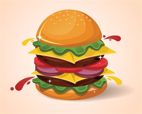 Ilustração De Desenho Vetorial De Hambúrguer Super Saboroso Fast Food Comida Americana De Rua