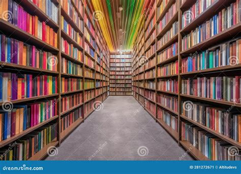 A Library With Bookshelves And Stairs Stock Photography Cartoondealer