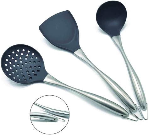 Silicone Stainless Steel Kitchen Utensils Set 3 Pieces Flexible Silicone Head