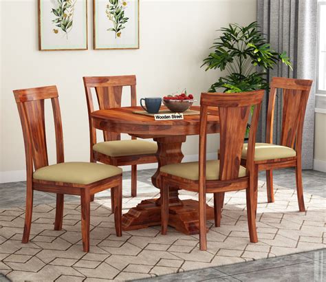 Buy Gaston 4 Seater Round Dining Set Honey Finish At 30 OFF Online