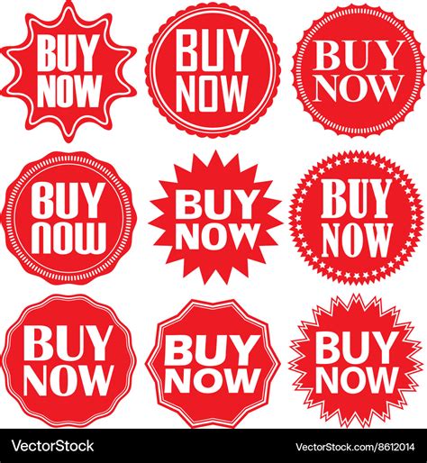 Buy now signs set now sticker set Royalty Free Vector Image