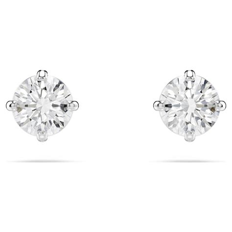 Attract Stud Earrings Round Cut White Rhodium Plated Swarovski