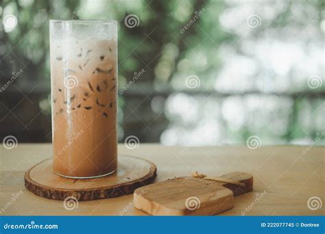 A Glass Of Ice Coffee With Milk On Table Refreshing Cold Drink Stock