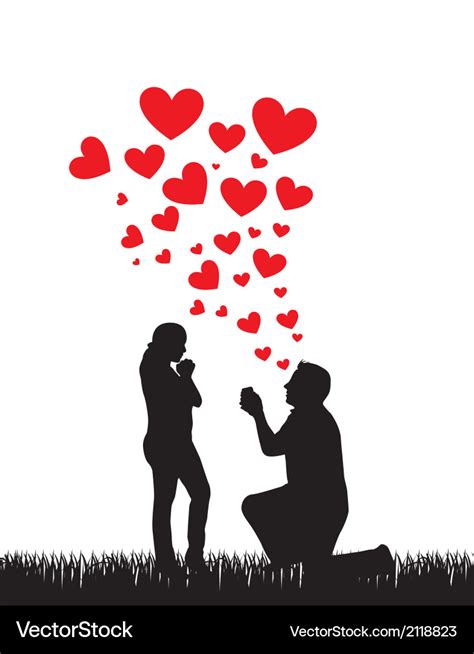 Couple Silhouette With Hearts Proposal Wedding Vector Image