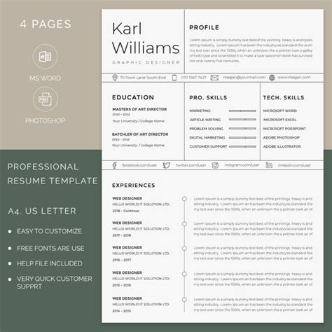 Creative Resume Template And Cover Letter Modern Resume Etsy