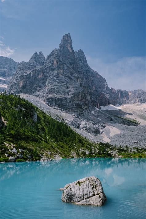 Morning With Clear Sky On Lago Di Sorapis In Italian Dolomitesmilky