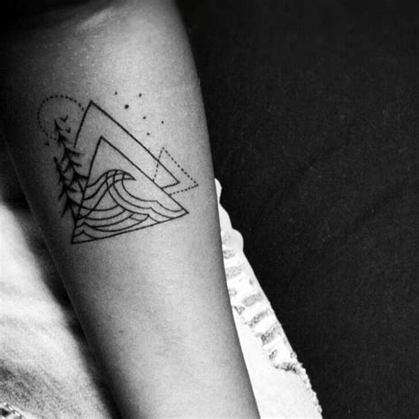 Minimalist Mountain And Sea Tattoo Brianovercominganxiety