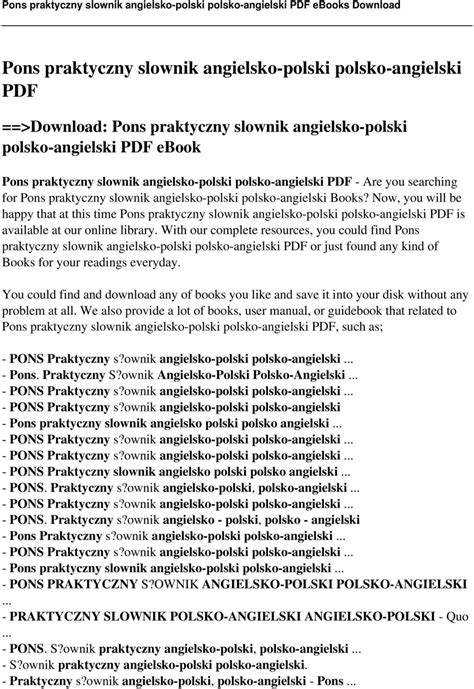 Pons Praktyczny Slownik Angielsko Polski Polsko Angielski Pdf Pdf