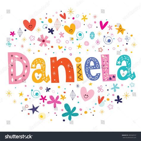 Daniela Girls Name Decorative Lettering Type Design Stock Vector