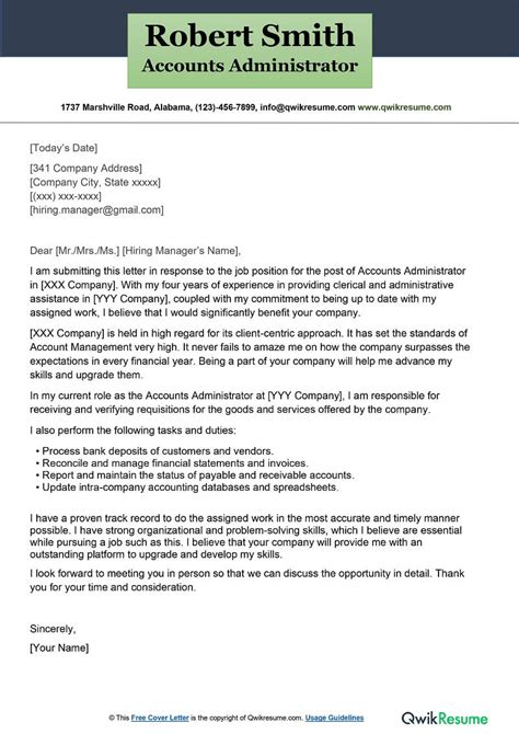 Accounts Administrator Cover Letter Examples Qwikresume