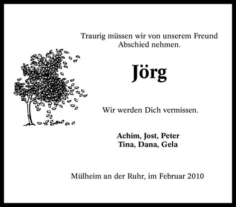 Traueranzeigen von Jörg Unbekannt Trauer in NRW de