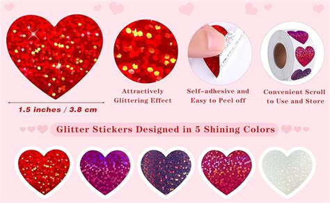 Motarto 500 Pieces Glitter Heart Decorative Self Adhesive