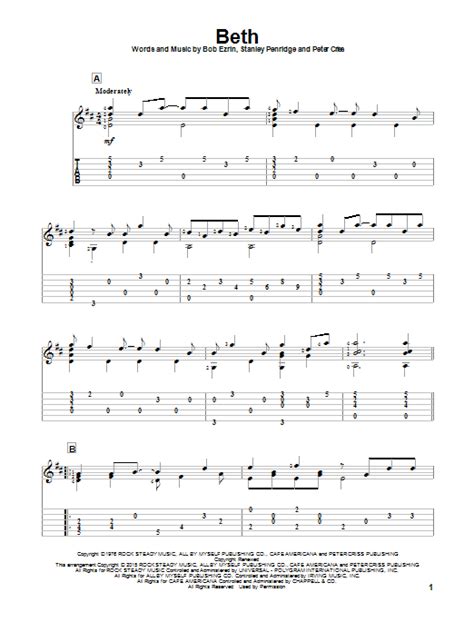 Beth By Kiss Sheet Music For Solo Guitar At Sheet Music Direct