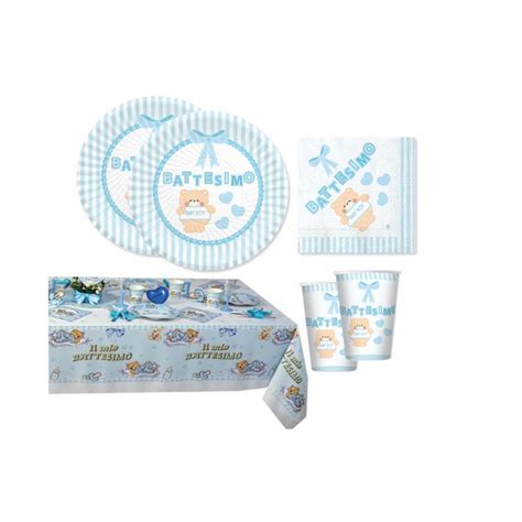 Kit N Coordinato Tavola Per Festa Battesimo Bambino Orsetto Pz