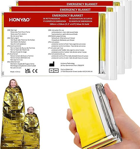 HONYAO Emergency Blankets 3pcs Foil Blankets Gold Silver Thermal