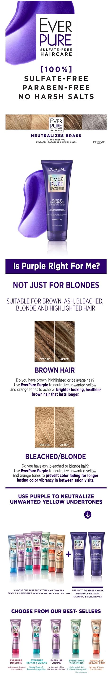 L Oreal Paris Hair Expert Everpure Brass Toning Purple Sulfate Free Shampoo Neutralise