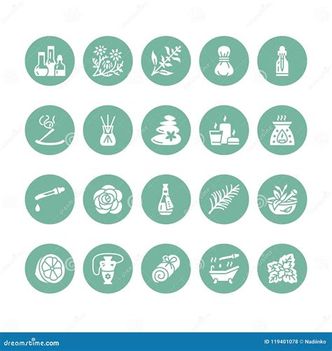 Essential Oils Aromatherapy Vector Flat Glyph Icons Set Elements