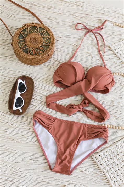 Classic Cross Wrap Bikini Set Dusty Peach Shopperboard