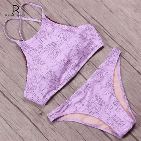 Raintropical High Neck Crop Top Bikini 2019 Sexy Swimwear Women