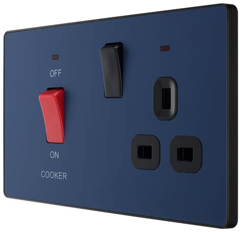 Bg Pcddb70b Matt Blue Evolve 45a 2 Pole Cooker Control Unit 13a Switched Socket Black Insert